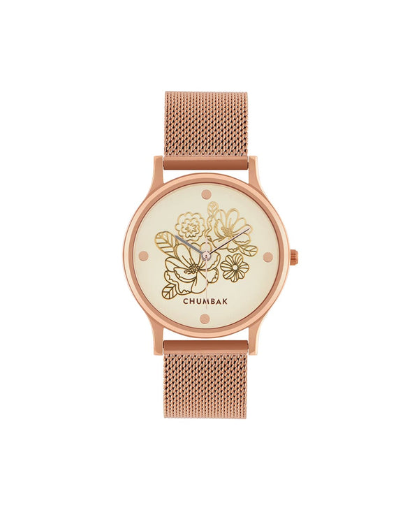 Chumbak TEAL by Chumbak abstract Peacock Watch, Metal Mesh Strap