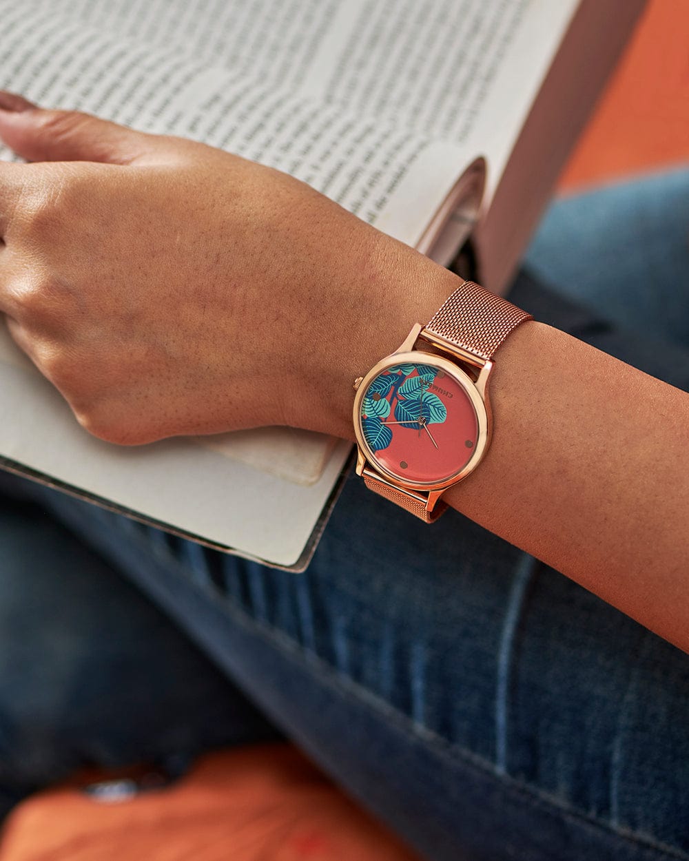 TEAL by Chumbak Bohemian Leaves Watch,Metal Mesh Strap