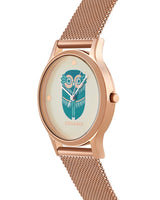 Chumbak TEAL by Chumbak Vintage Owl Watch, Metal Mesh Strap