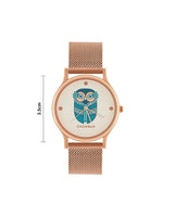 Chumbak TEAL by Chumbak Vintage Owl Watch, Metal Mesh Strap
