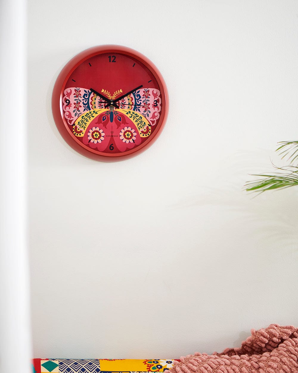 Chumbak Chumbak Suzani Butterfly Wall Clock- Red rim