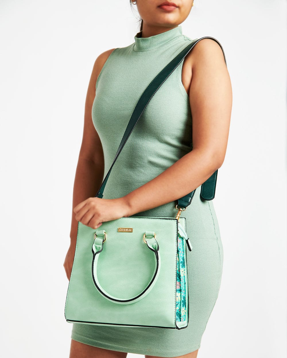 Neon Floral Hand Bag - Neon Green