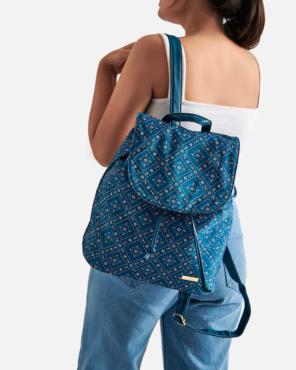 Chumbak Geometric Flora Backpack - Navy Blue