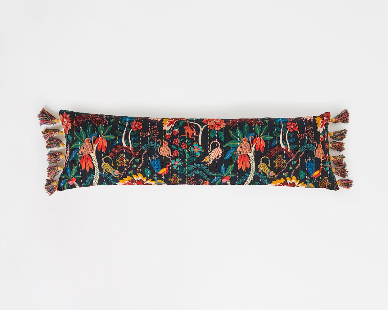 Chumbak Jungle Kasuti Lumbar Cushion Cover | 30 cm x 100 cm