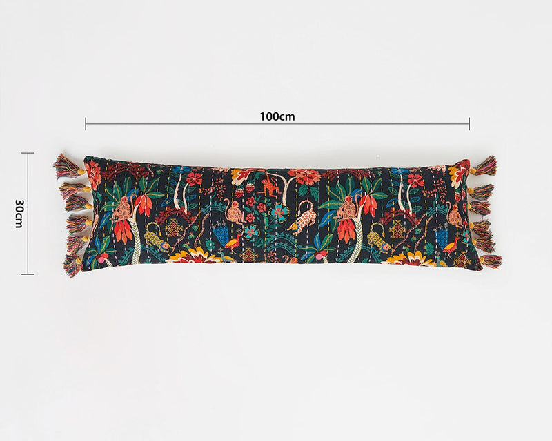 Chumbak Jungle Kasuti Lumbar Cushion Cover | 30 cm x 100 cm