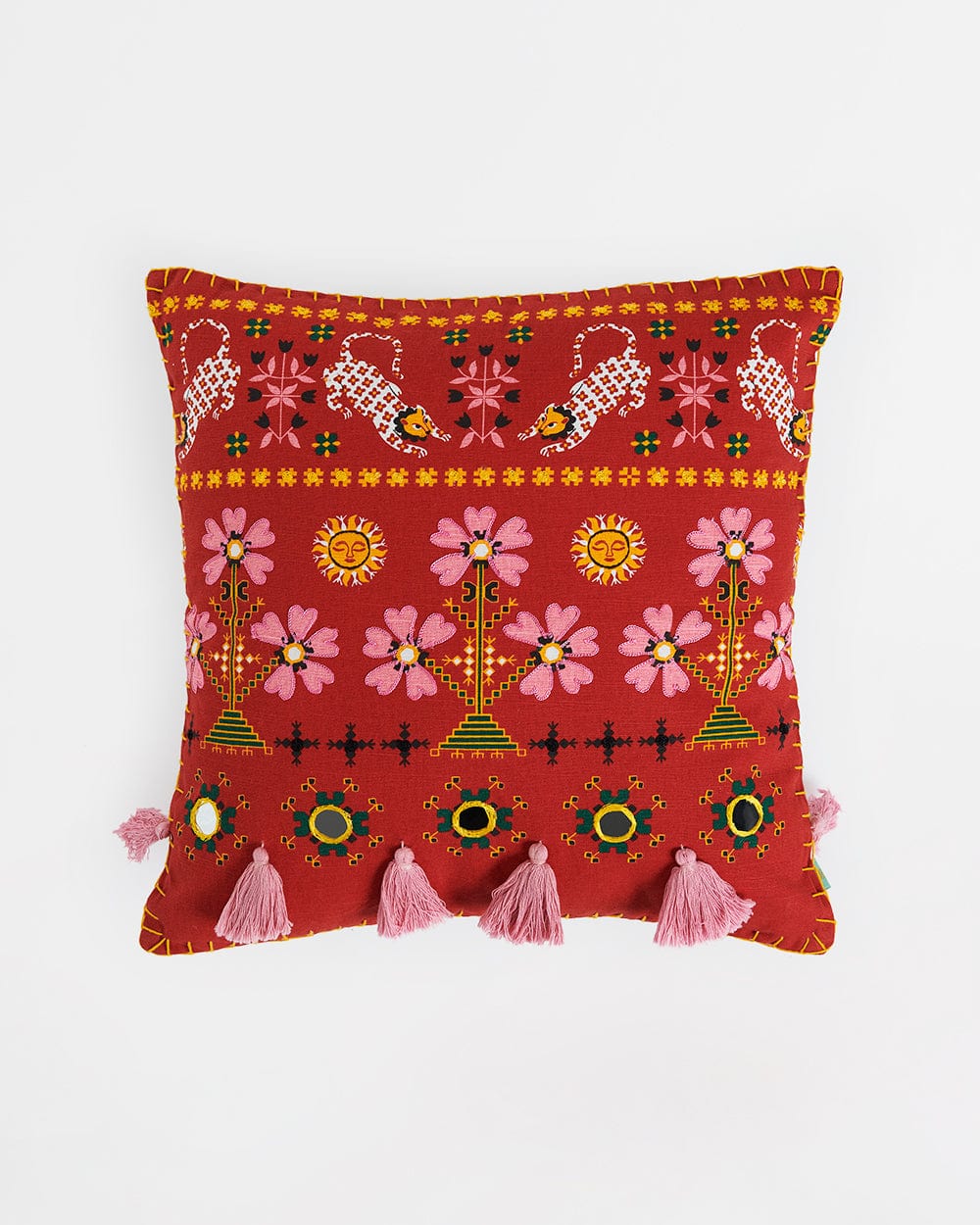 Chumbak Mela 16" Kasuti Cushion Cover | Red 