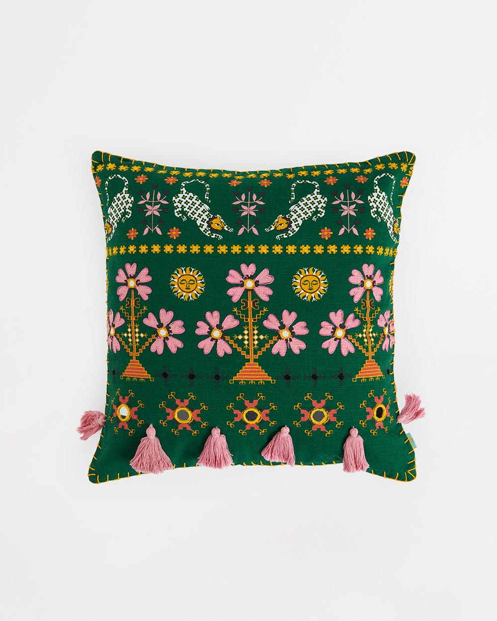 Chumbak Mela 16" Kasuti Cushion Cover | Green