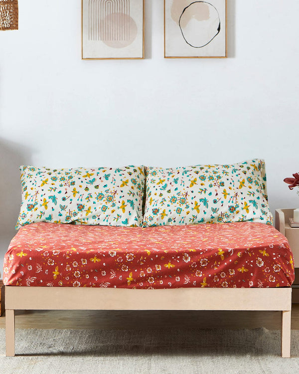 Chumbak TEAL by Chumbak Arizona Hummingbird Bedsheet-Queen size, 136TC