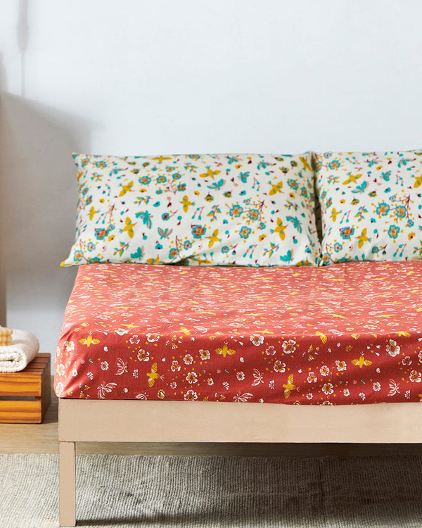 Chumbak TEAL by Chumbak Arizona Hummingbird Bedsheet-Queen size, 136TC