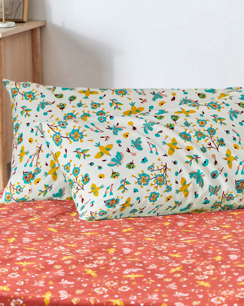 Chumbak TEAL by Chumbak Arizona Hummingbird Bedsheet-Queen size, 136TC