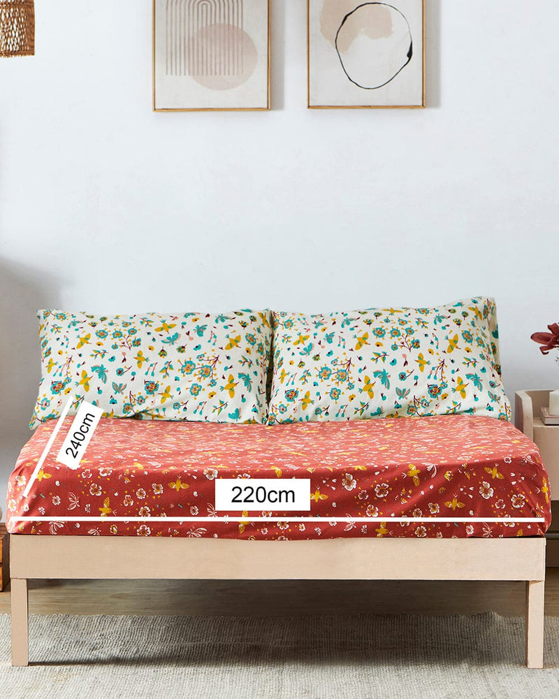 Chumbak TEAL by Chumbak Arizona Hummingbird Bedsheet-Queen size, 136TC