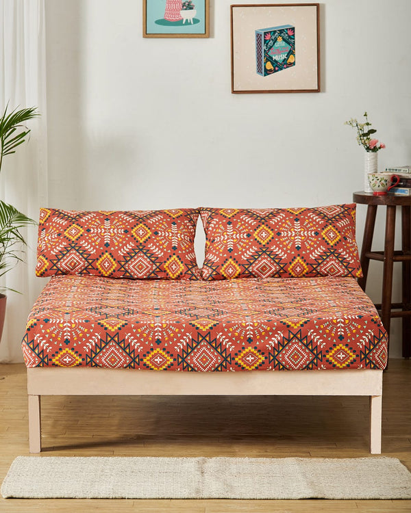 Chumbak TEAL by Chumbak Mexico Aztec Bedsheet-Queen size, 136TC