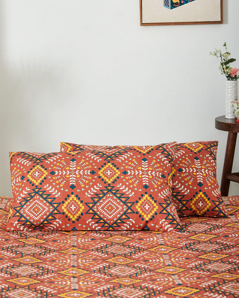 Chumbak TEAL by Chumbak Mexico Aztec Bedsheet-Queen size, 136TC