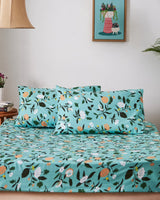 Chumbak TEAL by Chumbak Mexico Peachy Floral Bedsheet-Queen size, 136TC