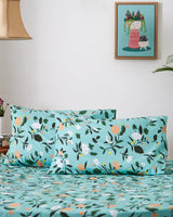 Chumbak TEAL by Chumbak Mexico Peachy Floral Bedsheet-Queen size, 136TC