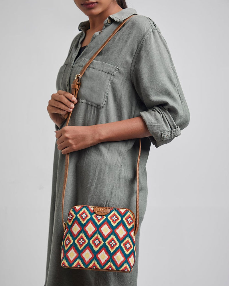 Chumbak Teal By Chumbak Ikkat Glow Sling Bag