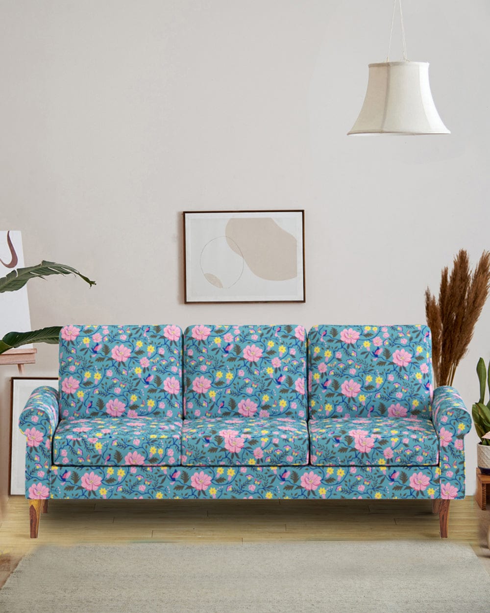 Chumbak Colonial Couch 3 Seater Spring Bloom Teal