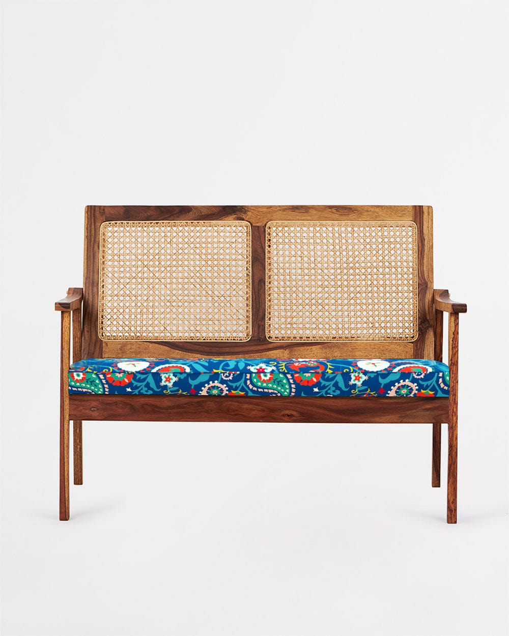 Chumbak French Rattan Love Seat India Paisleys Blue