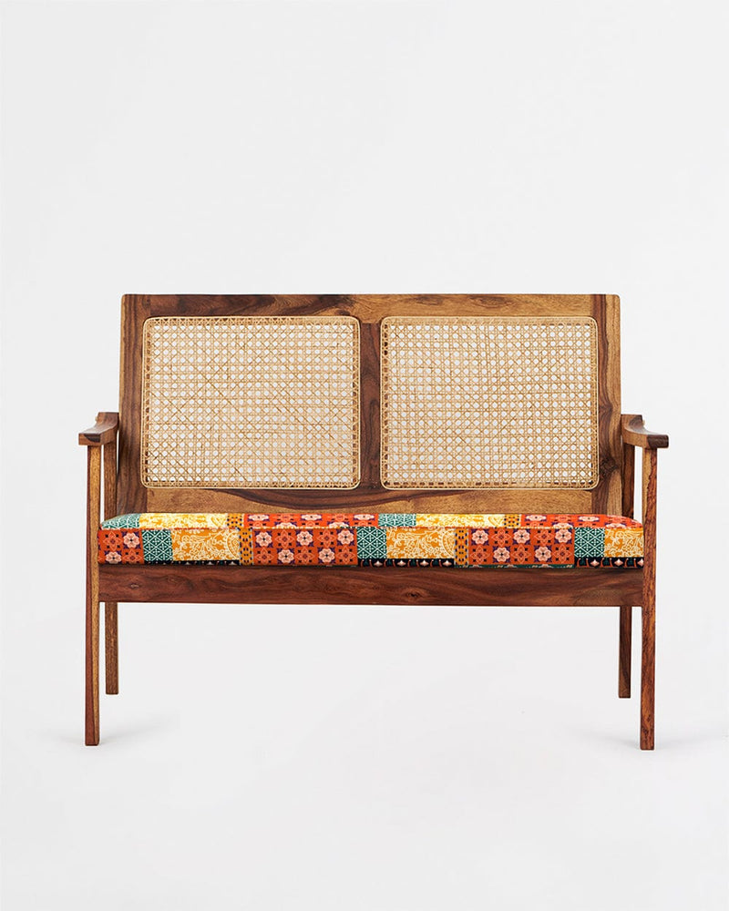 Chumbak French Rattan Love Seat Boho patches Red