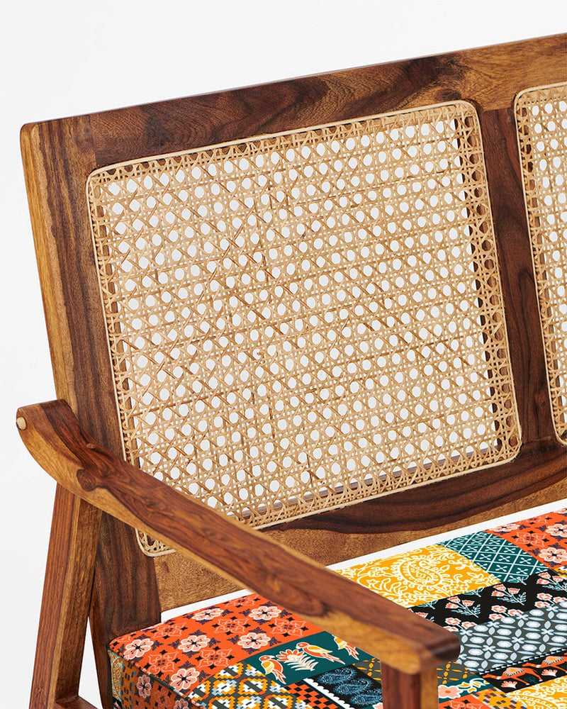 Chumbak French Rattan Love Seat Boho patches Red