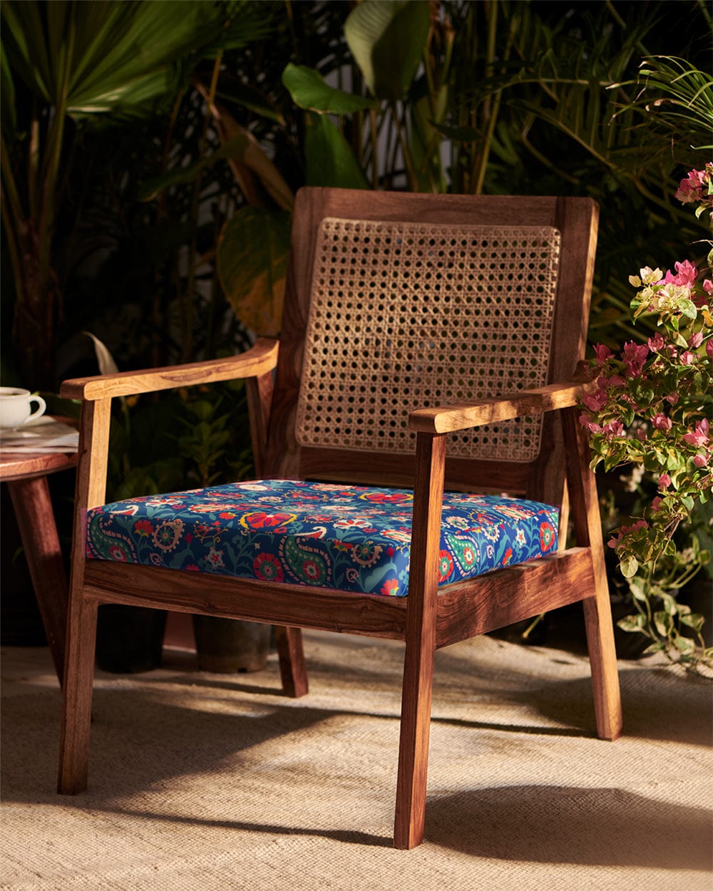 French Rattan Arm Chair India Paisleys Blue