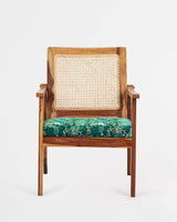 Chumbak French Rattan Arm Chair Tropical Ikkat Green