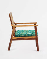 Chumbak French Rattan Arm Chair Tropical Ikkat Green