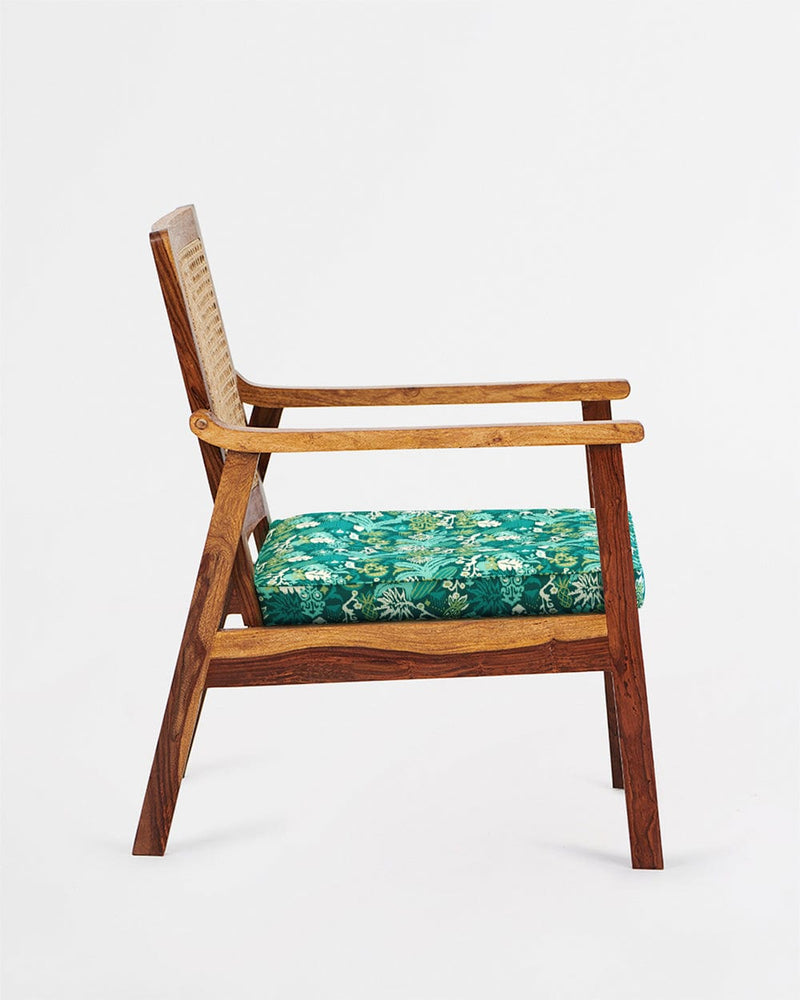 Chumbak French Rattan Arm Chair Tropical Ikkat Green