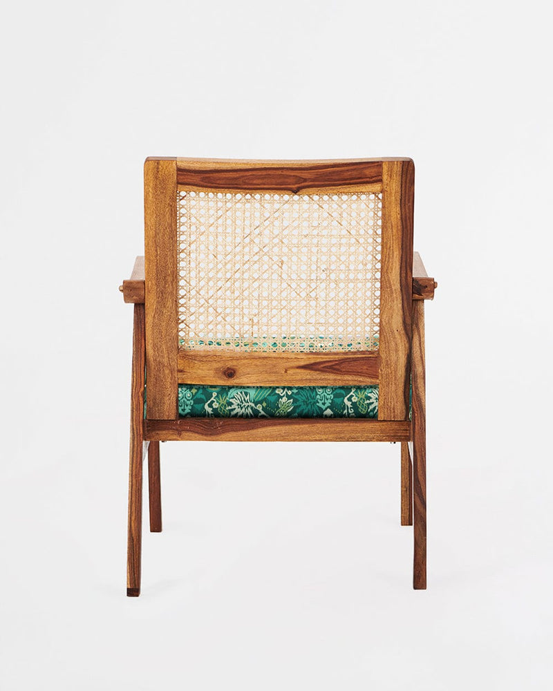 Chumbak French Rattan Arm Chair Tropical Ikkat Green