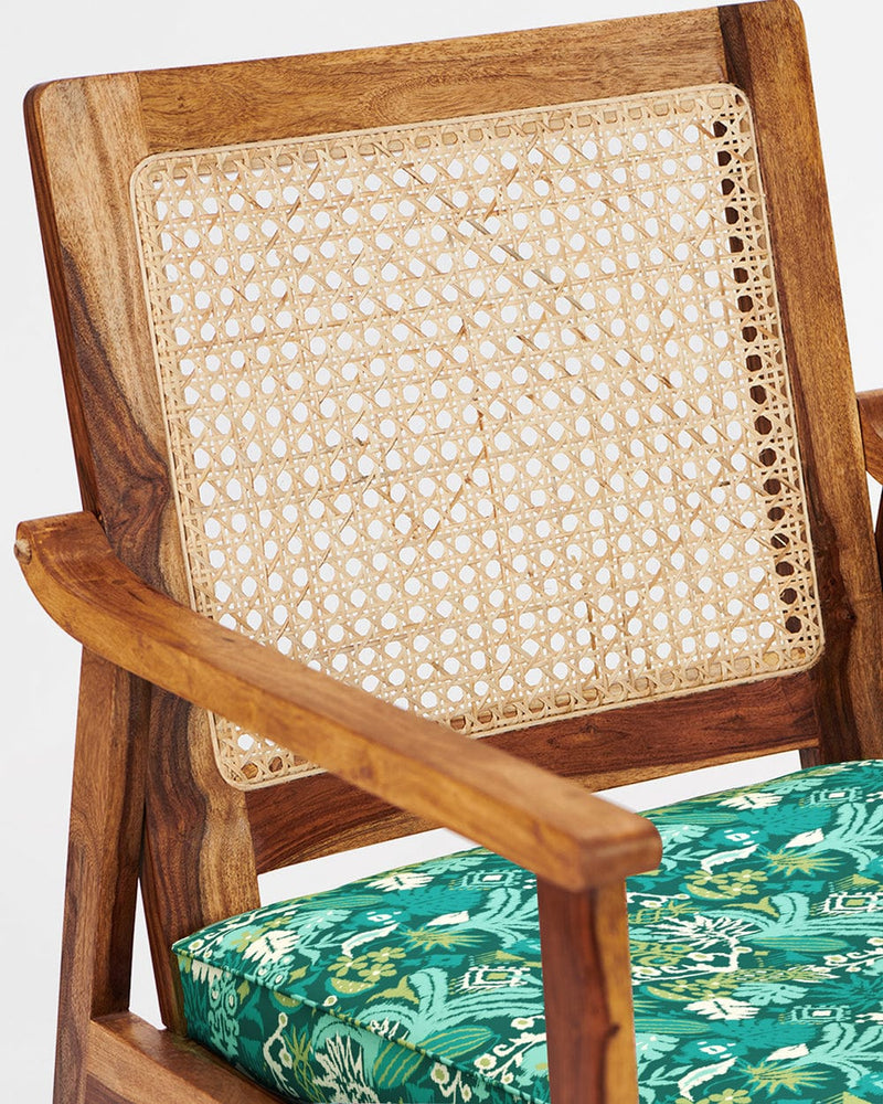 Chumbak French Rattan Arm Chair Tropical Ikkat Green