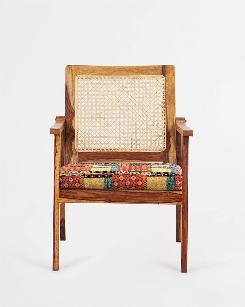 Chumbak French Rattan Arm Chair Boho patches