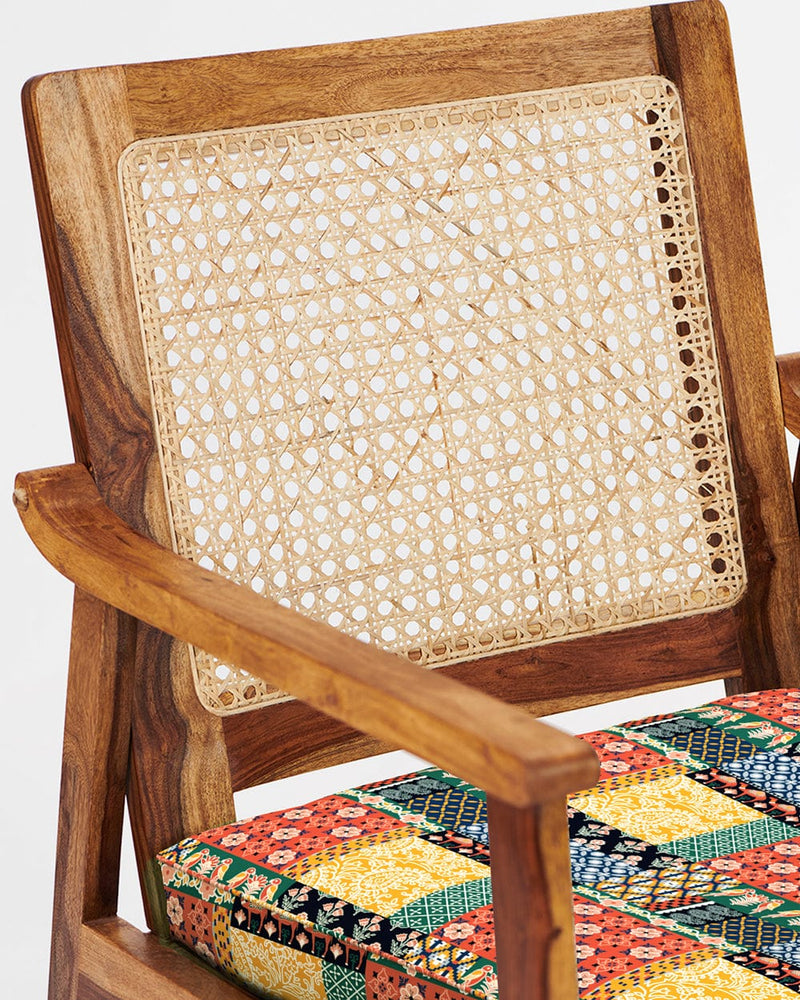 Chumbak French Rattan Arm Chair Boho patches
