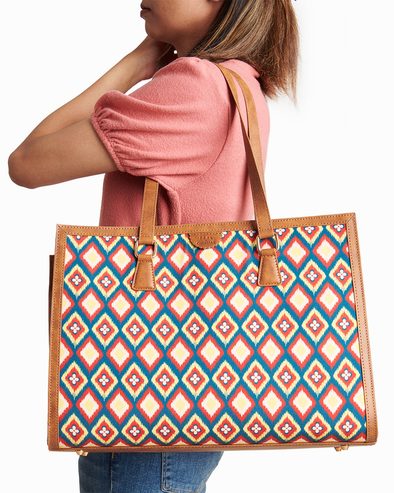 Teal by Chumbak Ikkat Glow Office Tote