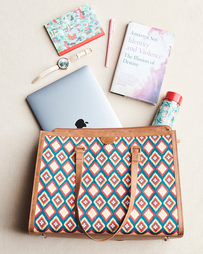 Teal by Chumbak Ikkat Glow Office Tote