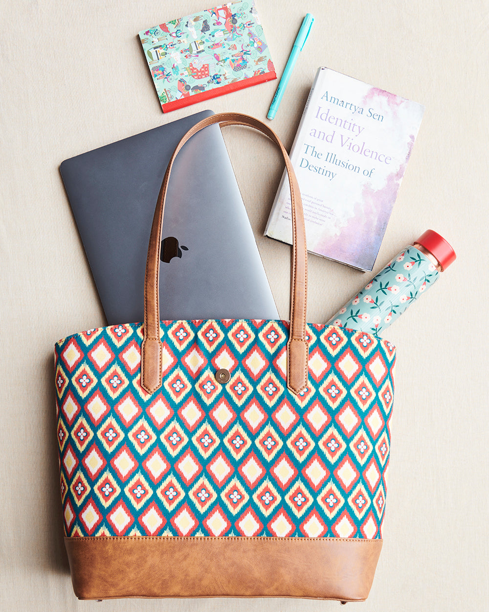 Teal by Chumbak Ikkat Glow Work Tote