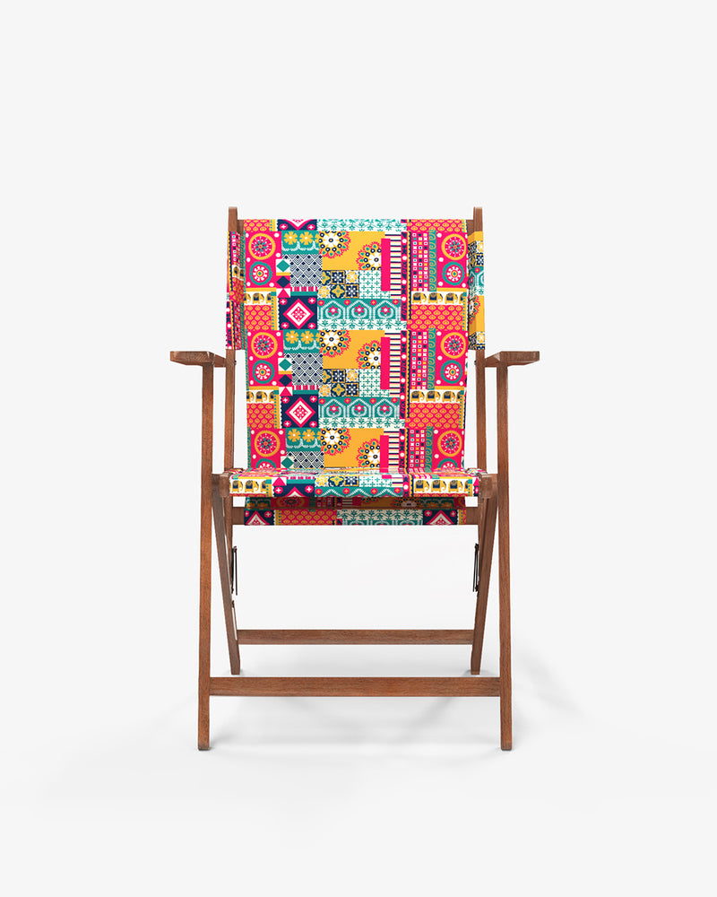 Bistro Folding Chair Floral Swirls Red