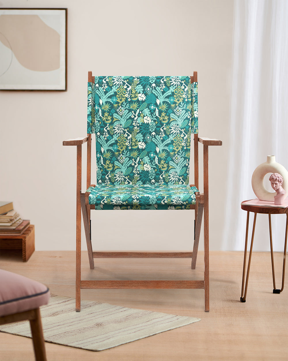 Bistro Folding Chair Tropical Ikkat Green