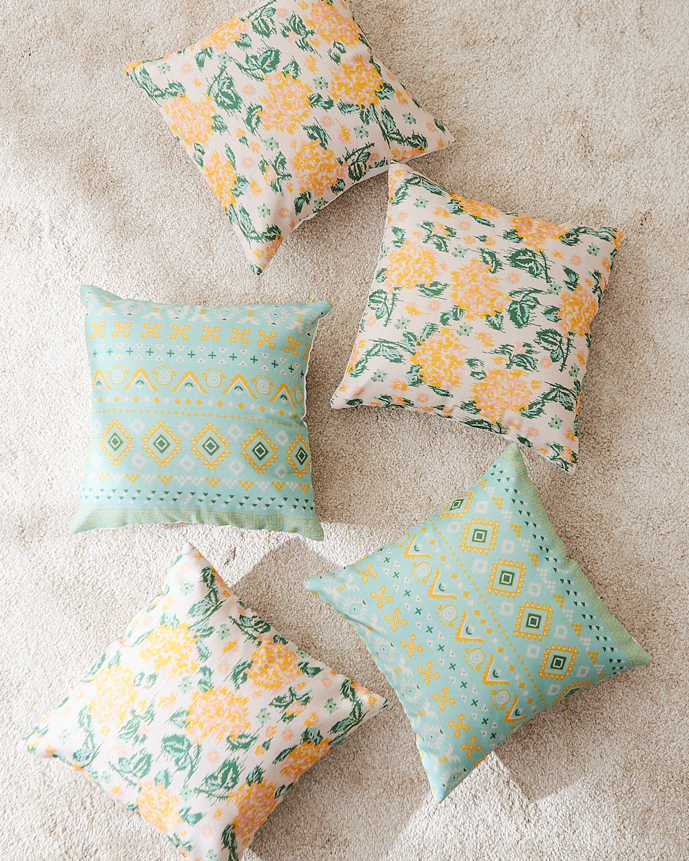 Teal by Chumbak 16" Cushion Covers , Set of 5 Multi color| Zip closure