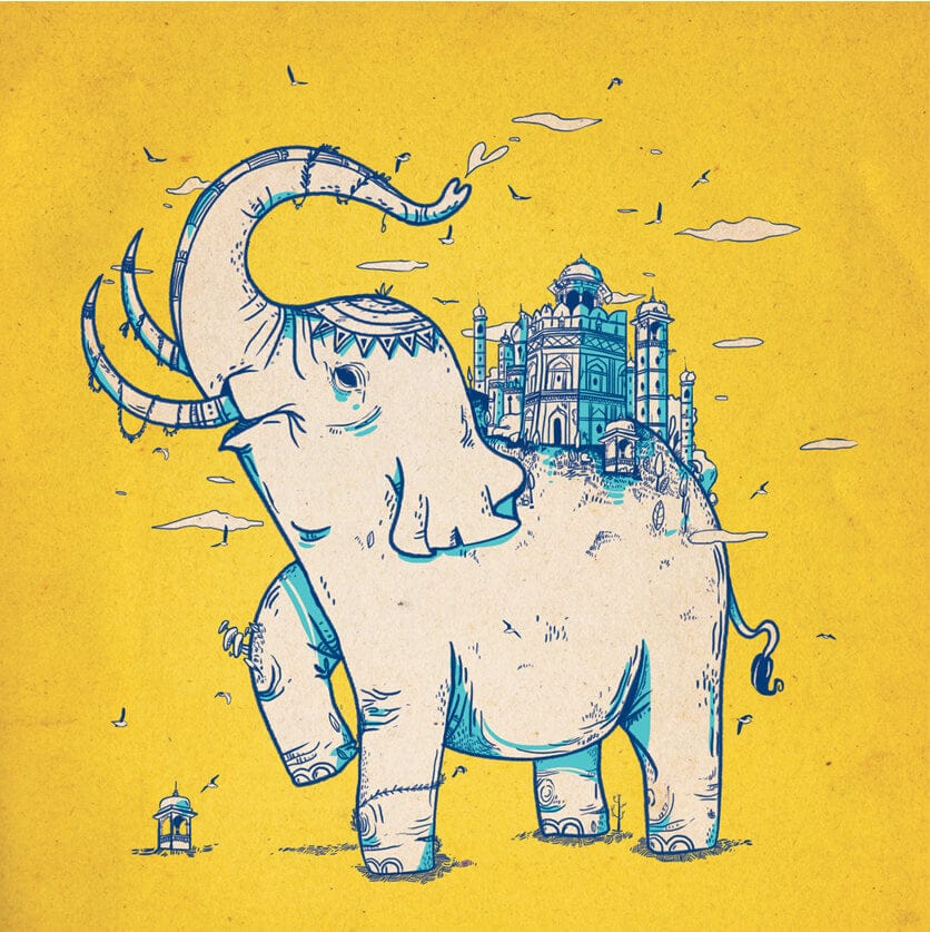 Chumbak Elephant Monument Yellow Wall Art