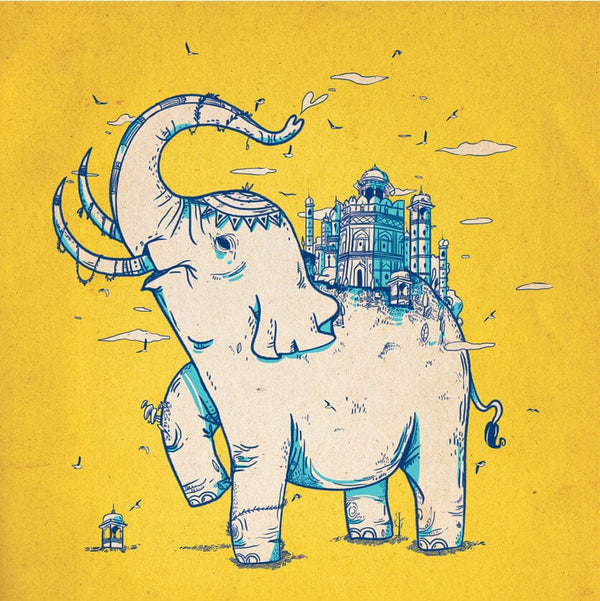 Chumbak Elephant Monument Yellow Wall Art