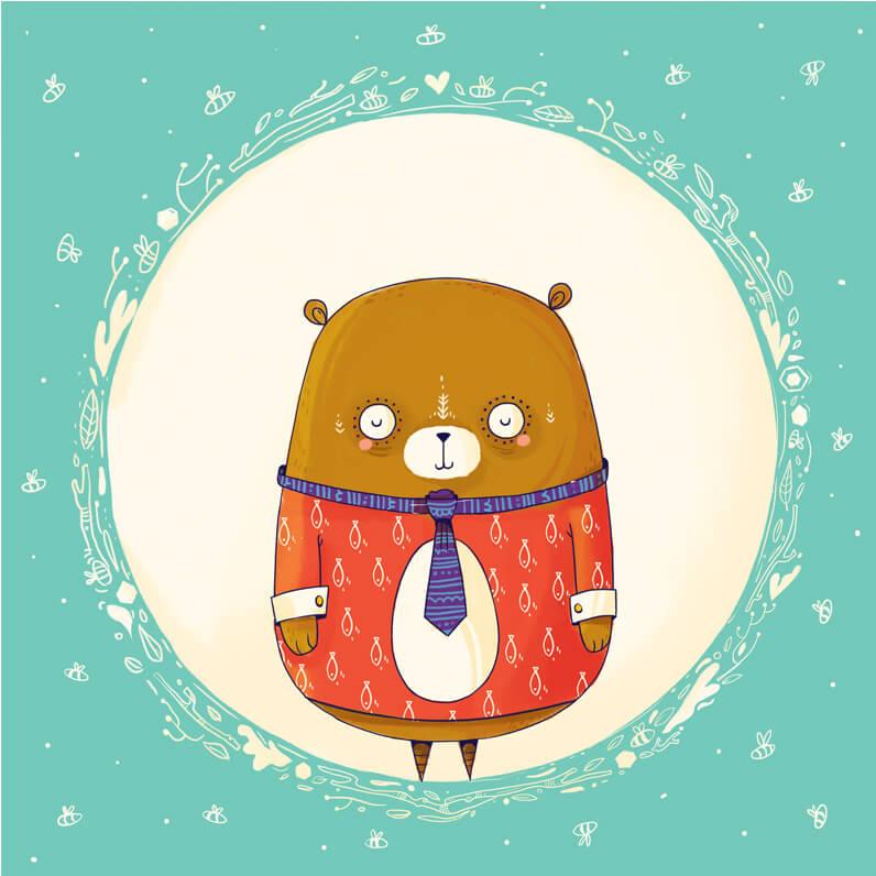 Chumbak Circle Bear Blue Wall Art