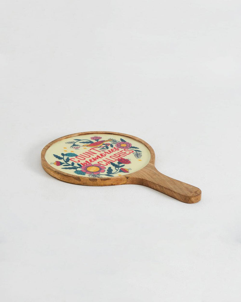 Chumbak Country Wooden Cheese platter - Floral, Round , 16” x 10”